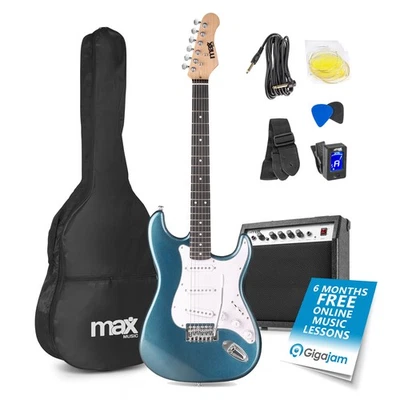 Max GigKit Full Size Electric Guitar Starter Kit with 40W Combo Amplifier - Blue - Image 1 of 4