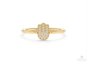 14K Gold Diamond Hamsa Ring - Elegant Sterling Jewelry Gift for You - Picture 1 of 6