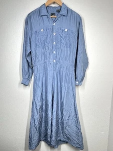 VTG Liz Wear 100% Silk Button Maxi Dress Sky Women's SMALL Relaxed Boho 80s EUC - Picture 1 of 3