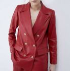 Sexy Leather Blazer Women's 100% Real Soft Lambskin Double-Breasted Red Blazer