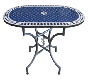 Orientalischer Mosaiktisch "Fleur" Blau Oval 100 x 60 cm - Bild 1 von 2