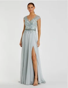 MAC DUGGAL 79365 EMBELLISHED CAP SLEEVE FLOWY BODICE SEAMIST CHIFFON GOWN sz 12 - Picture 1 of 3