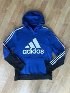 Adidas Hoodie Sweatshirt Youth Boy Size Large 14/16 Blue Black Colorblock Fleece - Picture 1 of 4