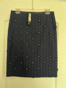 Talbots NWT Womens Navy Blue Skirt Sz 4 Embroidered Flowers W Silver Accents - Picture 1 of 8