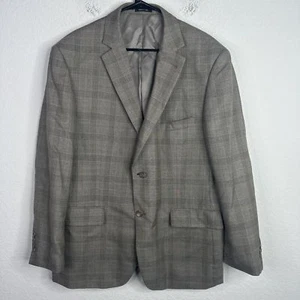 Pronto Uomo Blazer Mens 46R Brown Blue Plaid Glen Check Wool Blend Sportcoat - Picture 1 of 7