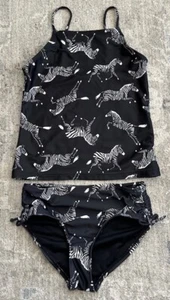OLD NAVY GIRLS KIDS BLACK ZEBRA PRINT 2 PIECE TANKINI SET SIZE M(8) - Picture 1 of 5