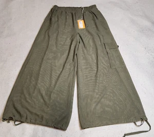 Designer Womens Capri Pants Sz 4 Olive Mid Rise Wide Leg Semi Sheer NWT $283 - Picture 1 of 13