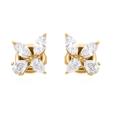 14k Yellow Solid Gold Natural H/SI Pear Marquise Diamond Stud Earrings 0.41 Ct - Image 1 of 4