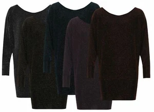 Womens Plus Size Off Shoulder Sparkle Glitter Lurex Batwing Sleeve Ladies Top - Picture 1 of 6