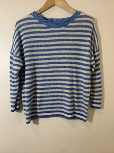 J Crew Sweater Womens Medium Blue Stripe Linen Cotton Pullover - Picture 1 of 7