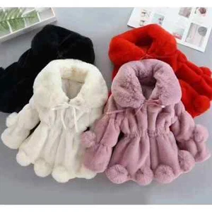 1-7 Year Baby Girls Jacket Autumn Winter Warm Faux Fur Coat For Girls - Picture 1 of 24