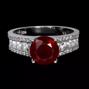925 Anello Argento Sterling Rotondo Rubino 7mm Naturale Gemma Gioielli Misura 7 - Foto 1 di 14