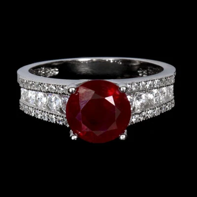 925 Sterling Silver Ring Round Ruby 7mm Natural Natural Gemstone Jewelry Size 7 - Image 1 of 4