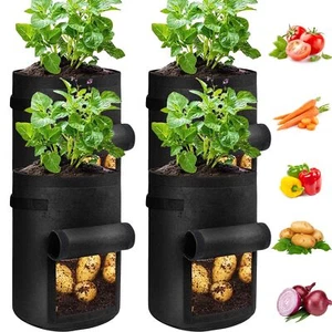 4 Pack Potato Grow Bags 5 Gallon with Flap Heavy Duty Fabric with Handle and ... - Picture 1 of 7