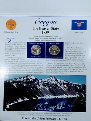 QUARTER U.S MINT SET OREGON  &  STATE  STAMP PLAQUE brillant mint set - Image 1 of 4