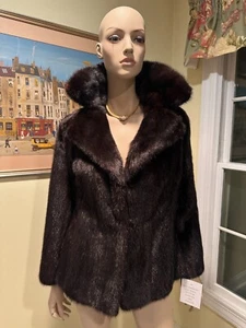 ¡NUEVO! Chaqueta de piel de visón real negra rancho longitud cadera 25" 2/4 extra pequeña EE. UU.! - Imagen 1 de 9