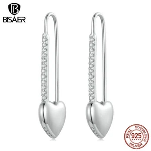 Bisaer 925 Sterling Silver Heart-Shaped Button Pin Earrings Jewelry Women Gifts - Picture 1 of 15