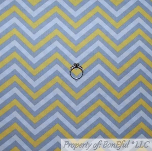 BonEful FABRIC FQ Cotton Quilt VTG Yellow White Gray Chevron Stripe Small Unisex - Picture 1 of 12