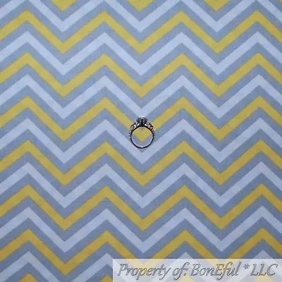 BonEful FABRIC Cotton Quilt Yellow White Gray Chevron Stripe Calico Unisex SCRAP - Image 1 of 4