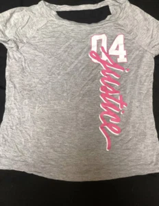 Justice Active Girls Gray And Pink Dance Athletic Shirt Top Size 8 Open Upper Bk - Picture 1 of 5