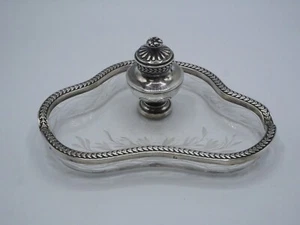 ENCRIER EN ARGENT MASSIF POINCON MINERVE ET CRISTAL FRISE FEUILLES DE LAURIERS - Imagen 1 de 11