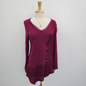 Simply Vera Vera Wang Long Sleeve V-Neck Top Blouse Size L Purple Asymmetric Hem - Picture 1 of 15