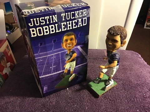 Justin Tucker Baltimore Ravens Bobblehead NFL Football Bowie Bay Sox Very Rare Cover