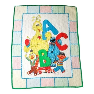 Vtg Sesame Street Baby Crib Blanket ABC's Cookie Monster Big Bird Bert Ernie - Picture 1 of 18