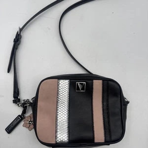 Victoria's Secret Top-Zip Crossbody Shoulder Bag Black Nude And Silver Bag Charm - Picture 1 of 8