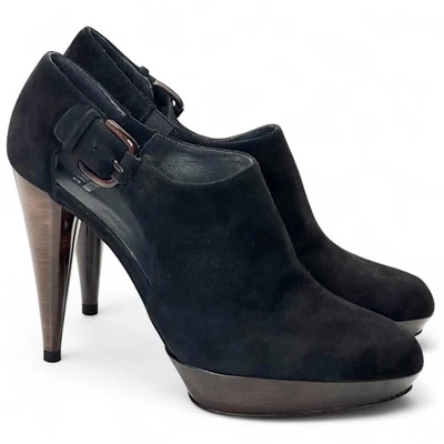 Stuart Weitzman Black Suede Platform Heels Pumps Size 6 Buckle Strap Glam NWOT - Image 1 of 4