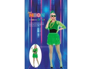 80s Costume Accessory Kit Neon Green 11 Pc Tutu Gloves Shirt Tights Halloween - Picture 1 of 1