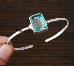 Aquamarine Gemstone Bangle 925 Sterling Silver Bangle Cuff bracelet Gift for her - Picture 1 of 8