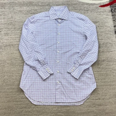 Cesare Attolini Napoli Oxford Button Shirt Medium 17.5 Purple White Dress Mens - Image 1 of 4