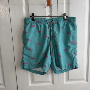 Maamgic Blue Pink Shark Print Swim Trunks 6.5 Inch Inseam Beach Cruise - Picture 1 of 5
