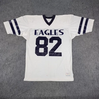 Vintage Champion Football Jersey Mens Large White Navy Eagles High #82 USA 80s - Image 1 of 4