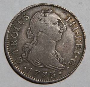 1773 S-CF Spain Silver Two 2 Reales 2R Nice VF++ Carolus III -4096- - Picture 1 of 3