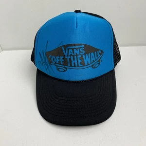 Vans Off The Wall Mesh Snapback Foam Trucker Hat Blue Signed Autograph - Picture 1 of 8
