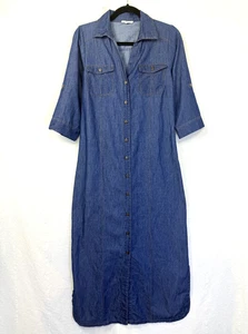 Kings Road Kleid Damen Gr. M Blau Chambray Knopfleiste Rollriegel V-Ausschnitt Maxi - Bild 1 von 10