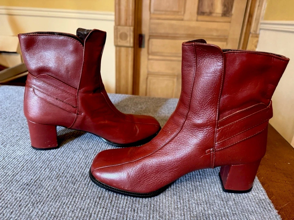 Botines de cuero Etienne Aigner 7.5B Oxblood Italia tacón bloque vintage Foto 1 de 4