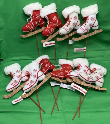Christmas Pick Decor Centerpiece Ice Skates Lot of 10 Ashland Red White - Image 1 of 4
