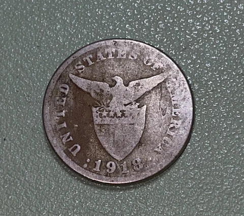 1918-S PHILPPINES US ADMIN 5 CENTAVOS KM-164 CIRCULATED Worn Poor Cover