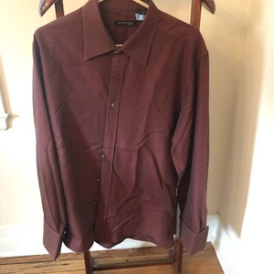 Kenneth Cole Reaction Button Up Shirt Long Sleeve L  Burgundy Snap French Cuffs - Picture 1 of 4