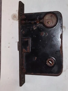 Cerradura de puerta de mortaja de cilindro derecho Russwin de latón antiguo - Imagen 1 de 11