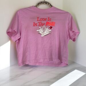 Love Is In The Pair Nike T-Shirt Pink Graphic  Women's Size S cropped Top