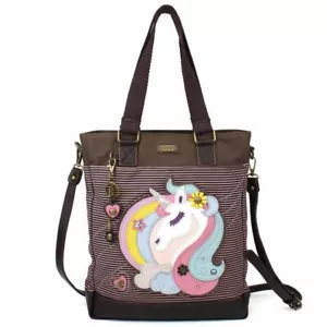New Chala WORK TOTE Crossbody Pleather Bag UNICORN Pink Stripe Large Convertible - Picture 1 of 2