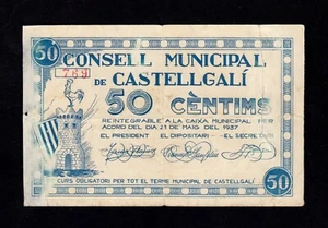 F.C. CASTELLGALÍ (BARCELONA) , 50 CENTIMS 1937 , B/C- . - Picture 1 of 2