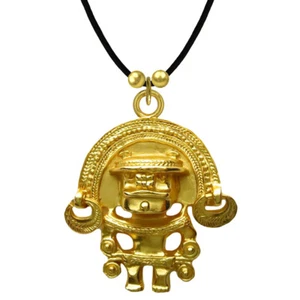 24k GP Pre-Columbian Shaman with Diadem (L) Pendant Necklace| Across The Puddle - Picture 1 of 5