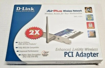 NEW D-LINK AIR PLUS WIRELESS NETWORK 2.4GHz WIRELESS PCI ADAPTER WORKSTATION - Image 1 of 2