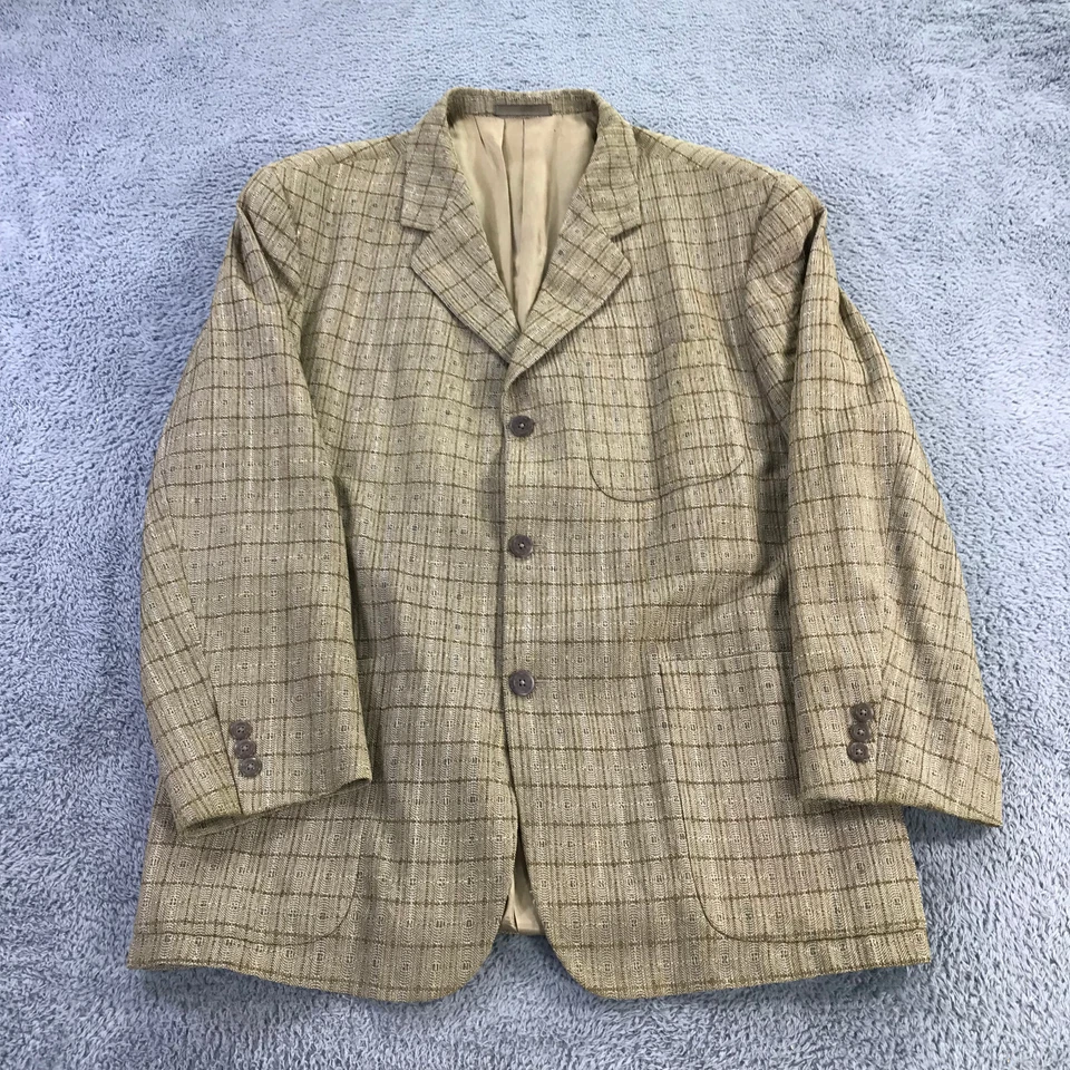 复古 Jhane Barnes Blazer 男式 40 R 黄色分形粗花呢夹克运动外套 — 第 1/4 张图片