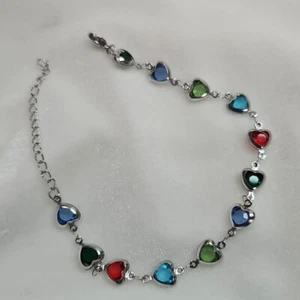 Pulsera Corazón Colorido Acero Inoxidable Multicolor Tono Plata Tamaño Ajustable - Imagen 1 de 6